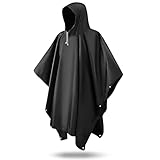 JUGUTA Poncho Impermeable Para Adultos, Capa De Lluvia Reutilizable De Peva Con Capucha Ajustable Para Festivales, Camping Y Senderismo, Talla Única, Color Negro, 2 Unidades