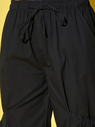 Image of DIMPY GARMENTS Solid Cotton Blend Women's Cargo Pants | Adjustable Tie-Side Cargo Pockets