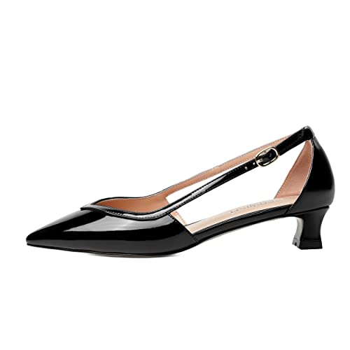 ROSERWISH Womens Fashion Buckle Wedding Party Pointed Toe Patent Kitten Low Heel Pumps Dress Shoes 1.5 Inch2