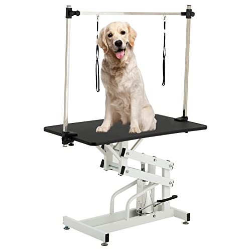 Heavy Duty 43 Inch Hydraulic Pet Dog Grooming Table Upgraded Professional Grooming Table With Clamp & Noose Height Adjustable “H” Arm #TOP5