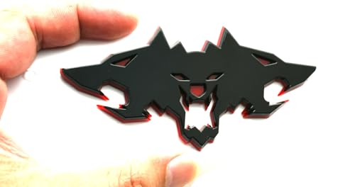 Image of Wolf Pack Emblems 3D Logo Car Badge Side Rear Styling Decal Sticker Compatible with Tesla Cybertruck Cyberbeast Motorcycles (Black Redline)