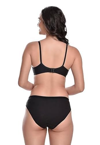 Image of Women's Cotton Lingerie Set with Full Coverage Bra and Hipster Panty, Non-Padded 1 Pair Lingerie Set