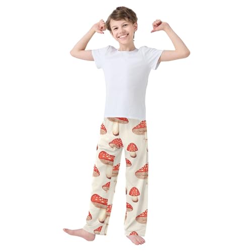 Red Mushrooms Boys Pants Boys Athletic Pants Long Pant for Boywith Pockets Wide-Leg Size 6-14Y3
