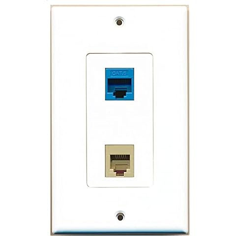 RiteAV - 1 Port Phone Beige 1 Port Cat6 Ethernet Blue Decorative Wall Plate Cover