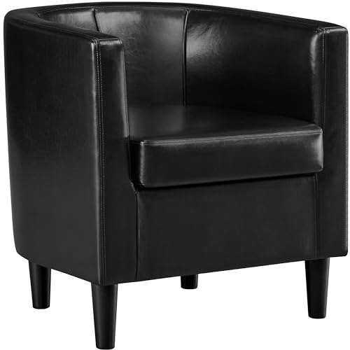 Yaheetech PU Leather Tub Chair, Modern Upholstered Armchair, Accent Club Sofa Chair for Living Room Bedroom Lounge Reception, Black