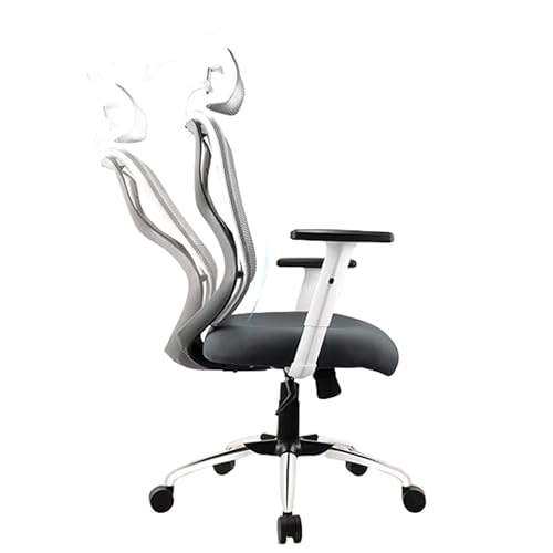Image of Ergonomic Mesh Office Chair with Adjustable Headrest, Breathable Back, Height Adjustable Seat, Armrests & 360 Swivel for Home & Office(Grey & White)