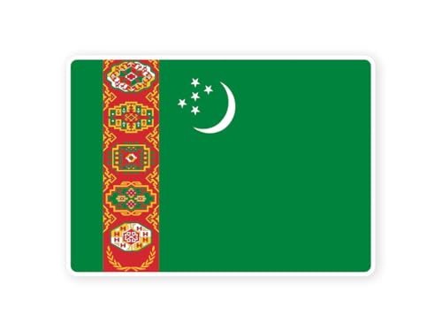 Sticker drapeau TURKMENISTAN turkmene 10cm(S) - 28cm(XL) autocollant bord blanc (taille S : 10cm x 7cm)