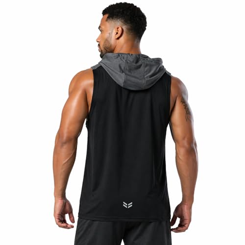 Image of Mens Sleeveless Workout Hoodie Shirts Cut Off Hooded Athletic Gym Tank Tops for Men T55N
