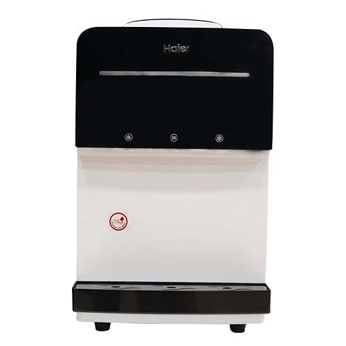 Image of Haier Pro Series Table Top Hot Normal & Cold Water Dispenser | Black & White Colour | Top Push Button Operation with Large Dispensing Space | Heating Capacity 5 Ltrs Per Hour