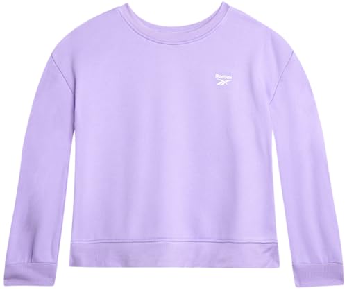 Reebok Girls Sweatshirt - Cropped Pullover Fleece Crewneck Sweatshirt for Girls Long Sleeve Relaxed Fit Casual Fashion Tops, Size 8, Lavender