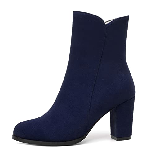 MERRORI Womens Round Toe Office Suede Zip Booties Work Casual Chunky High Heel Zip High Boots 3.3 Inch2