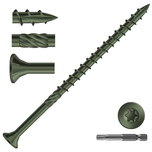 Image of #10 x 3-1 /2 inch Deck Screws (51Pcs) 1lb. Carbon Steel, Green, Flat Head, Rust Resistant epoxy Coated, with T25 Star Bit