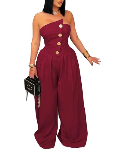 KANSOON Jumpsuits for Women Strapless Tube Top Wide Leg Sexy