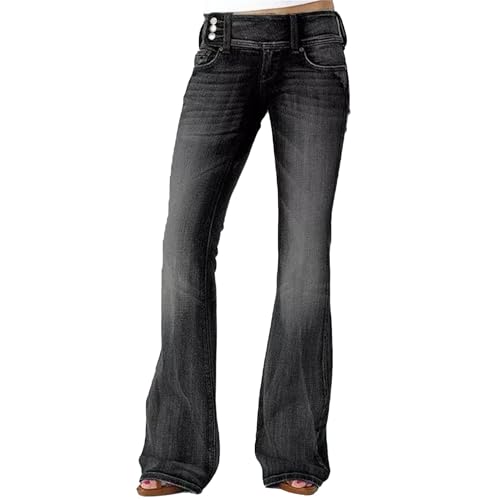 Maiyifu-GJ Bottom Jeans for Women Low Rise Flare Butt Lifting Mid Bootcut Denim Trousers Plus Size Wide Leg Denim Pants (Black5,3X-Large)