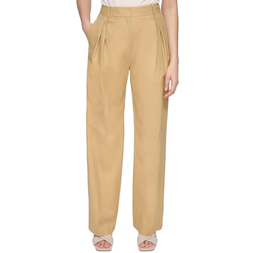 Calvin Klein Womens High Rise Pleated Wide Leg Pants Tan 10
