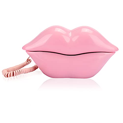 Pink Lips Style Telephone, Retro European Vintage Desktop Landline Corded Phone for Home Office Decoration (Pink)