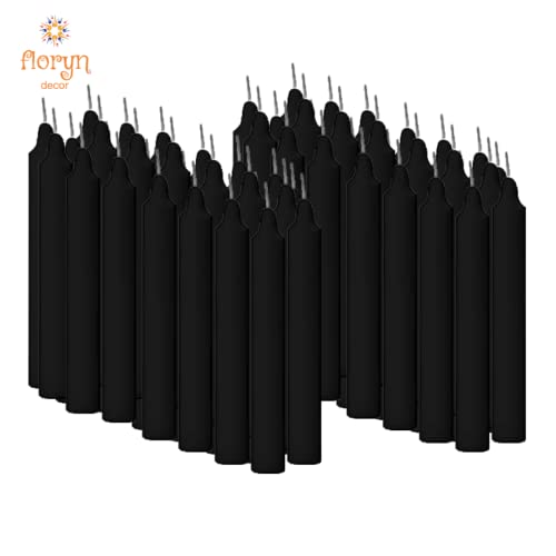 Image of Floryn Decor Black Candles for Healing | Ritual, Spell, Chime, Chakras | Unscented Wax Sticks Pack of 50 (Black)