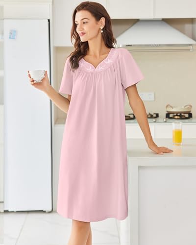 Image of Ekouaer Moo Moos for Women House Dress With Pockets Cotton Nightgowns Short Sleeve Night gowns Embroidered Mumu Dress