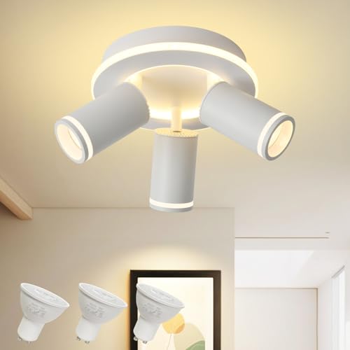 LED 3 Light Track Lighting Kit, White Round Ceiling Spot