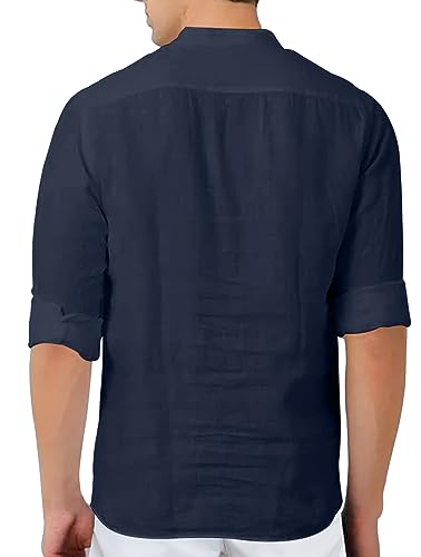 Image of FINIVO FASHION Men's Cotton Blend Solid Full Sleeve Combo Short Kurta Shirt, Regular Fit Solid Pattern Mandarin Collar Straight Kurta Shirt