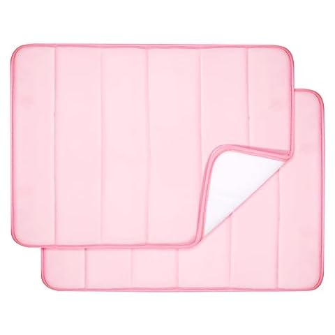 Xerhnan Memory Foam Bath Mat Set - Non Slip, Absorbent, Soft Bath Rug Set - Fast Drying Washable Bath Mat - Size 15.8” x 24” (2, Pink) Cover