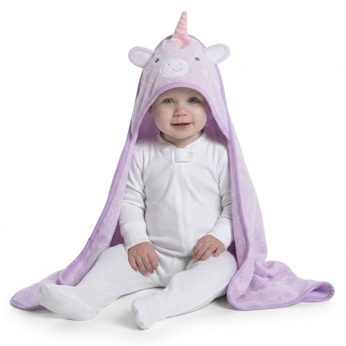 Image of Delta Children Baby /Infant Hooded Bath Towel - Super Soft and Absorbent- Newborn Essential - Ideal Baby Registry /Shower Gift for Boys and Girls, Light Purple Unicorn