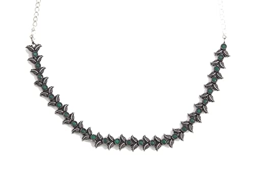 Rakhi Friendship Oxidized Leaf Necklace Set German Silver Earrings