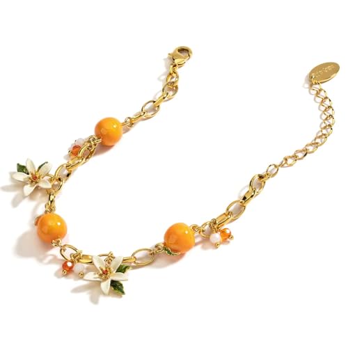 Image of Orange Blossom Flower Enamel Charm Bracelet Jewelry Gift Juicy Grape Mothers' Day Vacation