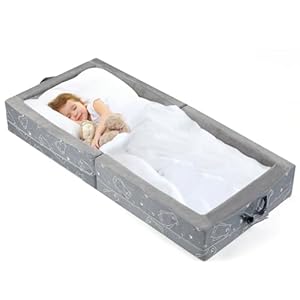 U-Moving Portable Foldable Toddler Travel Bed – Soft Foam Floor Bed with Washable Cover, Safe and Comfortable Toddler Crib, Grey
