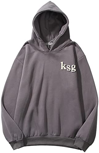 Flychen Men's Hoodie Lucky Me I See Ghosts Hooded Hip Hop Sweatshirts Couple Pullover Tops Gray L #TOP12