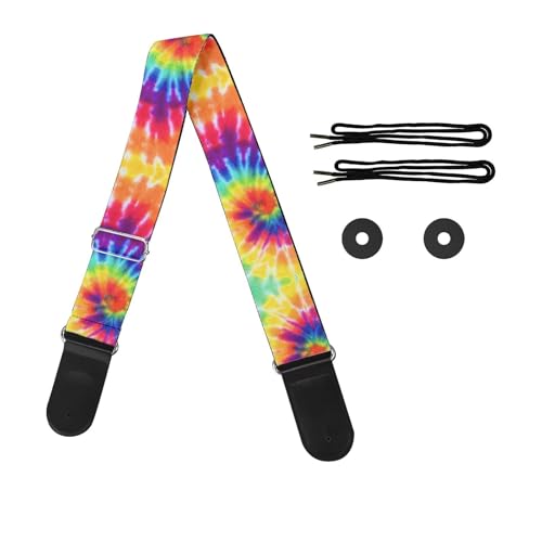 Suobstales Rainbow Guitar Strap Tie Dye Adjustable Acoustic Electric Guitar Bass Strap with Leather Ends for Women Men Gifts
