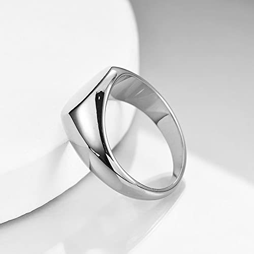 MYNENEY Stainless Steel Round Shape Classical Simple Plain Wedding Engagement Statement Pinky Band Signet Rings for Men Women Size 4-15 (Silver, 7.5)