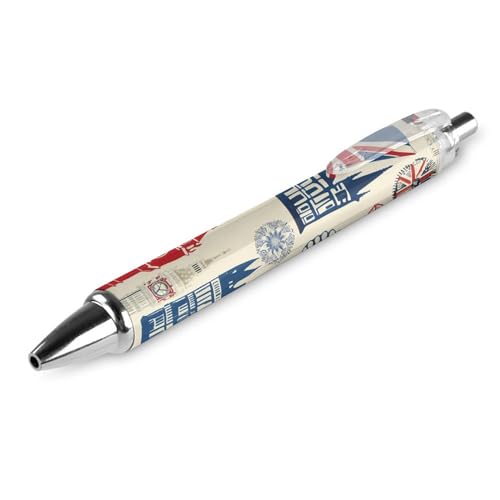 THKVSV Stylo à bille rétractable vintage Angleterre Londres Big Ben rouge bleu couronne bleue stylo à bille stylo à bille pour bureau maison 1 pièce