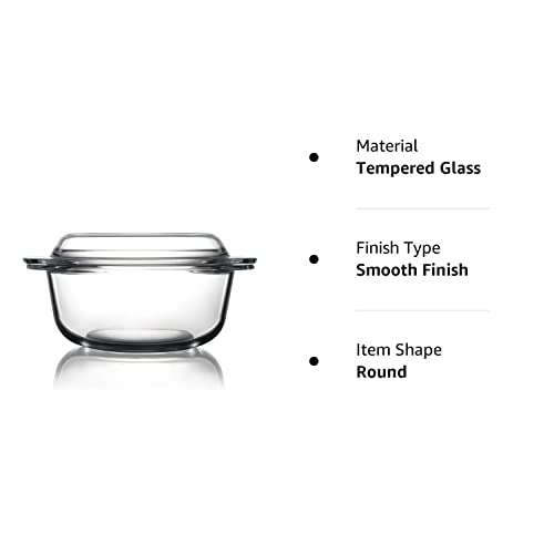 Clear Round Glass Casserole Dish With Glass Lid Oven Safe Glass Cookware, Covered Glass Microwavable Bowls With Lids (2.5L) #TOP7