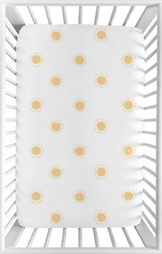 Image of Sweet Jojo Designs Baby Fitted Mini Crib Sheet (White & Yellow Boho Sun) for Girls or Boys, Newborn /Infant Nursery, Play Yards, Portable Cribs (Celestial Sky, Desert, Sunshine Outdoors Nature, Sunset)