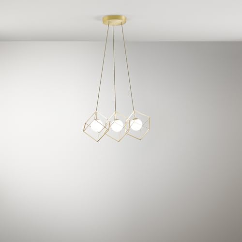Suspension CUBE Perenz or mat lustre métal 3 lampes G9 plafonnier cuisine