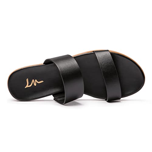 Image of LM Women's Slide Sandals Two Band Slip On Flat Sandals Casual Summer Sandals