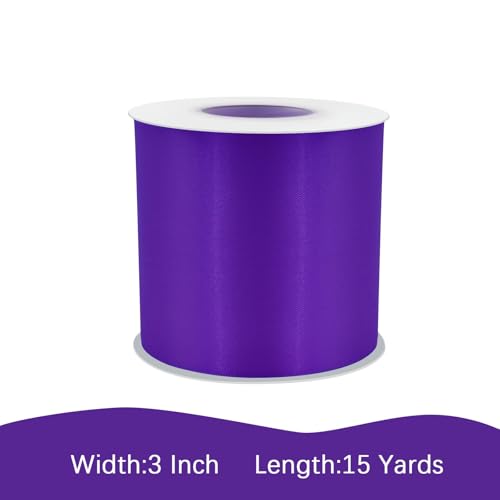 Image of Purple Satin Ribbon 3 inch X 15 Yards Polyester Ribbon for Gift Wrapping Very Suitable for Weddings Party Hair Bow Invitation Decorations and More