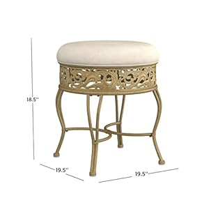 Hillsdale villa iii backless metal vanity stool with ornate lattice detailing antique beige  urban country home decor