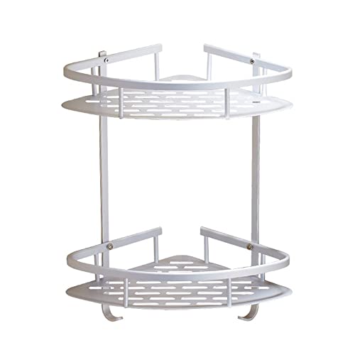 Atrosteve Bathroom Corner Shelves, Aluminum Rustproof Wall Mounted Shower Shelf Shower Caddy with Hanging Hooks, 2 Tier