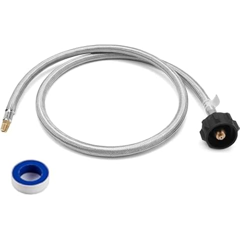 3 FT 1/4 inch Male NPT RV Propane Hose LP Gas Hose Stainless Steel Braided RV Propane Tank Hose with QCC1/Type1 Connection Replacement for Standard Two-Stage Auto Changeover Regulator, RV Trailer Cover