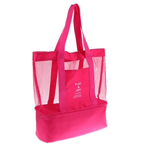 Bolsa de Praia Telada Verão Mar Piscina Piquinique com Compartimento Térmico (Rosa)