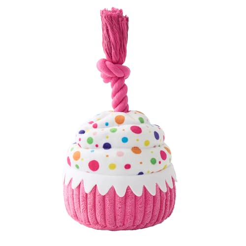 LE SURE Dog Birthday Cake Toy - Cute Squeaky Dog Toy for Gentle Chewers with Interactive Tug Rope, Plush Interactive Toy for Adult Dogs Birthday Party, Standard, Pink - image 1