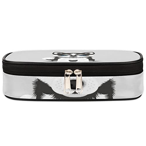 Image of Pardick Husky Dog Big Capacity Pencil Pen Case Cute Dog Large Pencil Pouch with Zipper Compartments Pencil Bag for Boys Girls Adults Student Office School Supplies