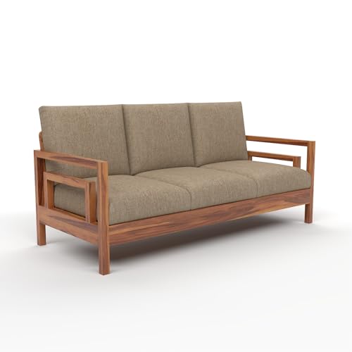 Image of Solid Sheesham Wood 3 Seater Sofa | Elegant Wooden Sofa for Living Room | Premium 3 Seater Sofa Set for Office & Home Furniture (Jake Honey, 3 Seater)