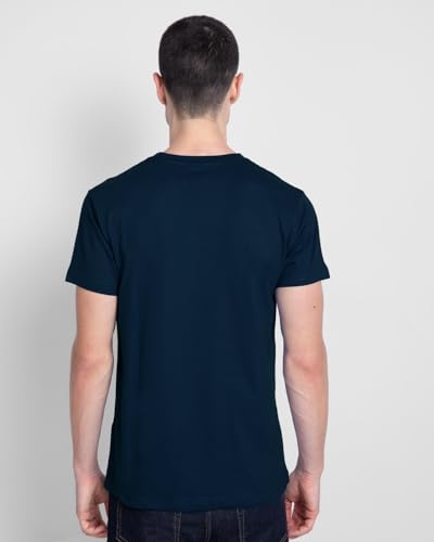 Image of Bewakoof Men's Printed 100% Cotton T-Shirt - Regular Fit, Round Neck, Half Sleeves Black