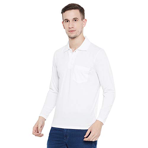 Image of CAMEY Men's Plain Solid Long Sleeve Polo T-Shirt | Regular Fit | Collared Casual Cotton Blend Tee with Chest Pocket | Everyday Comfort Wear