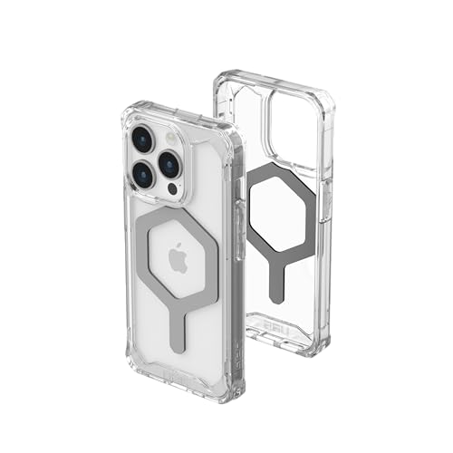 URBAN ARMOR GEAR UAG [Aktualisierte Ver] Kompatibel mit iPhone 15 Pro Hülle 6,1 Zoll Plyo Ice/Silver Eingebauter Magnet Kompatibel mit MagSafe Charging Rugged Anti-Vergilbung Transparent Sturzsichere