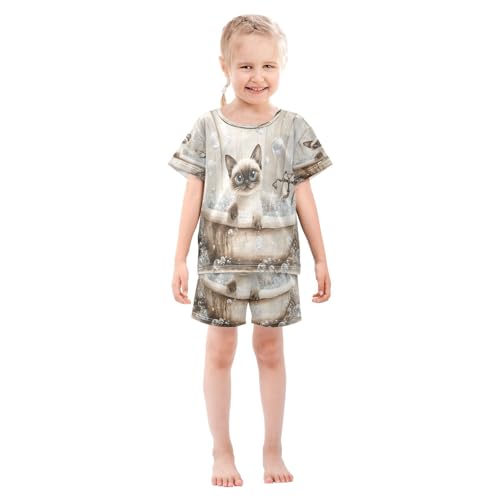 ALAZA Cat Bubble Kitten Pajamas Set Short Sleeve Cotton Sleepwear Summer Pjs 2 Piece 5-14Y3