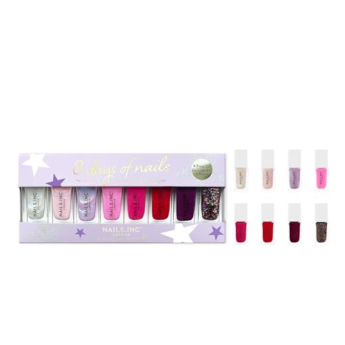 Nails Inc 8 Days Of Nails Nail Polish Set, Limited Edition, Holiday Stocking Stuffer, Women & Girls, Quick Dry, Air Dry, High Shine, Long Lasting, Ultra Glossy, Manicure, Trendy 8 Piece Gift Set